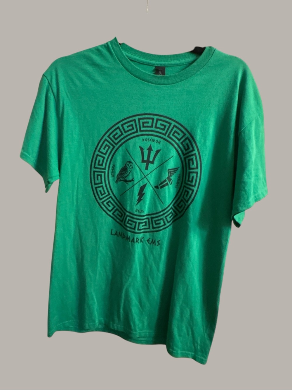 Landmark EMS Greek Mythology T Shirt Athena Poseidon Zeus Hermes Green Gildan